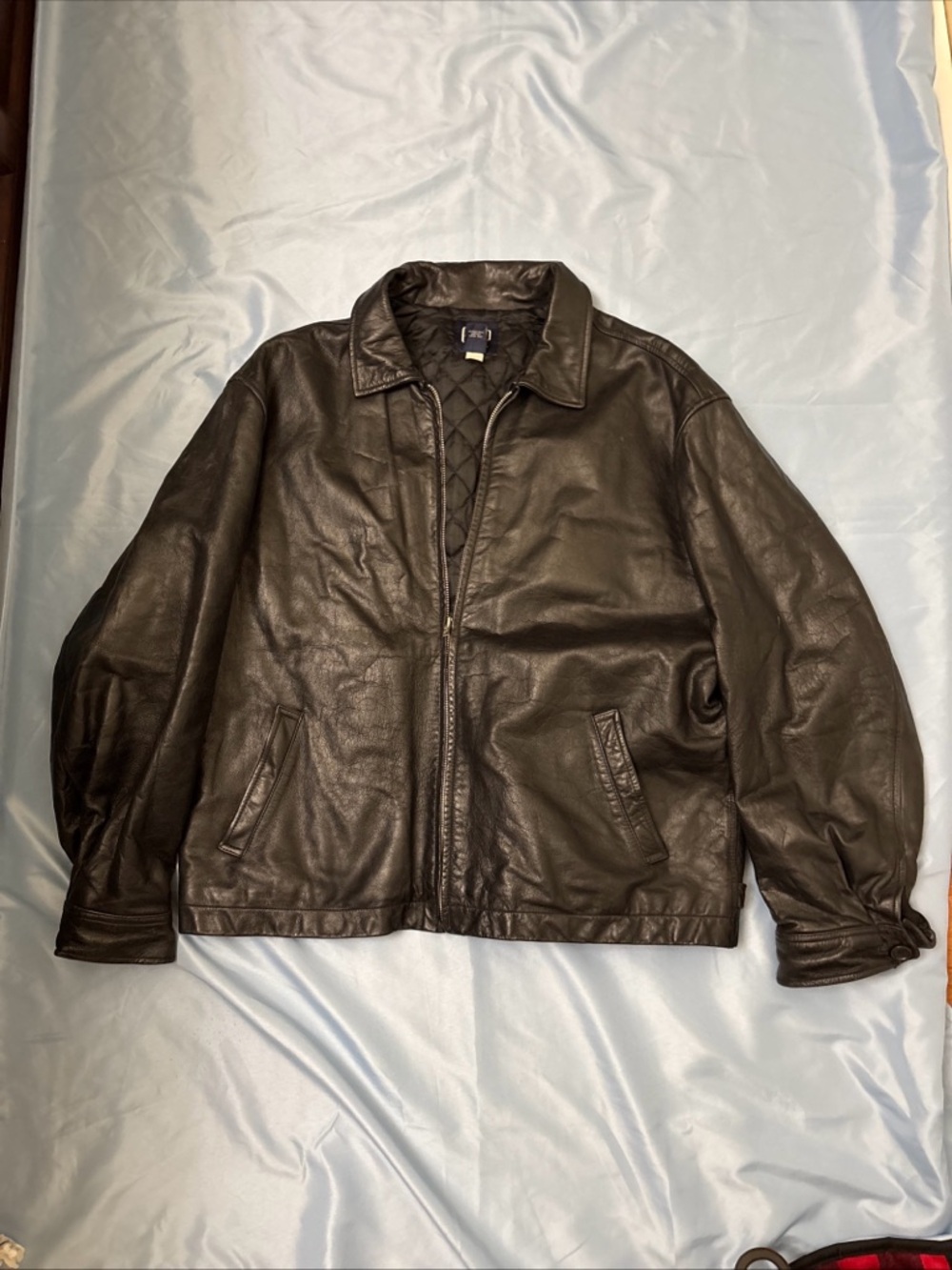 Vintage Y2K Gap Heavyweight Leather Bomber Moto Jacket  XL Zipper Biker Grunge